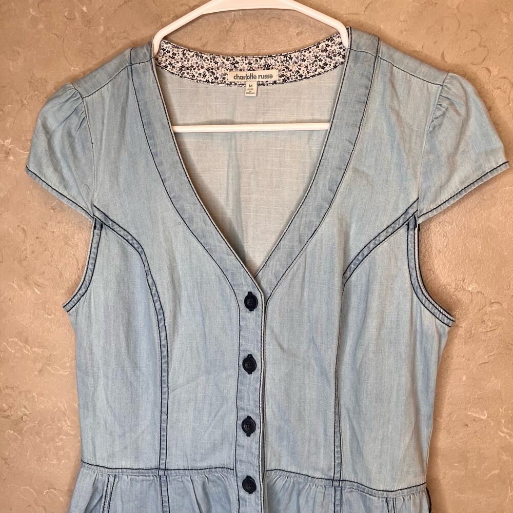 Vintage Y2k 1995 Charlotte Russe Button Down Blue Denim Style Dress Medium - Picture 3 of 11